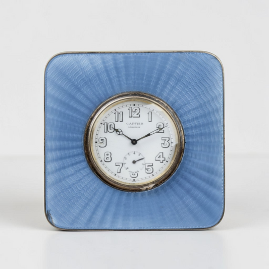 collector rare Cartier Longines Double Signed Art Deco Sterling Silver Enameled Table Clock Pendulette Tischuhr 1920' One of One historic rare
