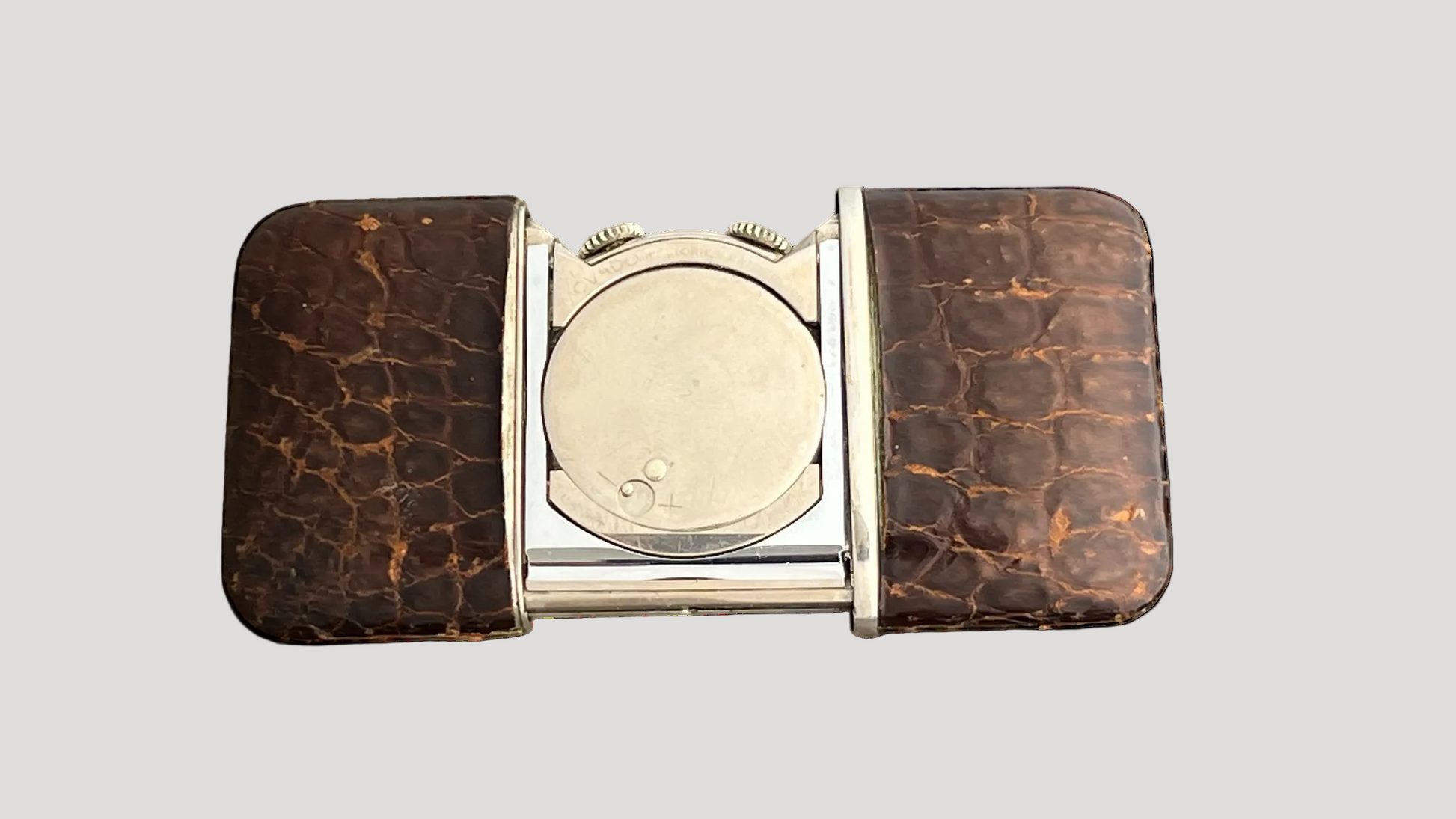 Movado Art Deco Swiss Silver  & Exotique Python Leather Desk Clock early 20c