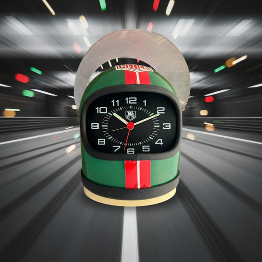 TAG Heuer Vintage F1 Helmet alarm Desk Clock Swiss Flag Type Rare, Unique 1980'
