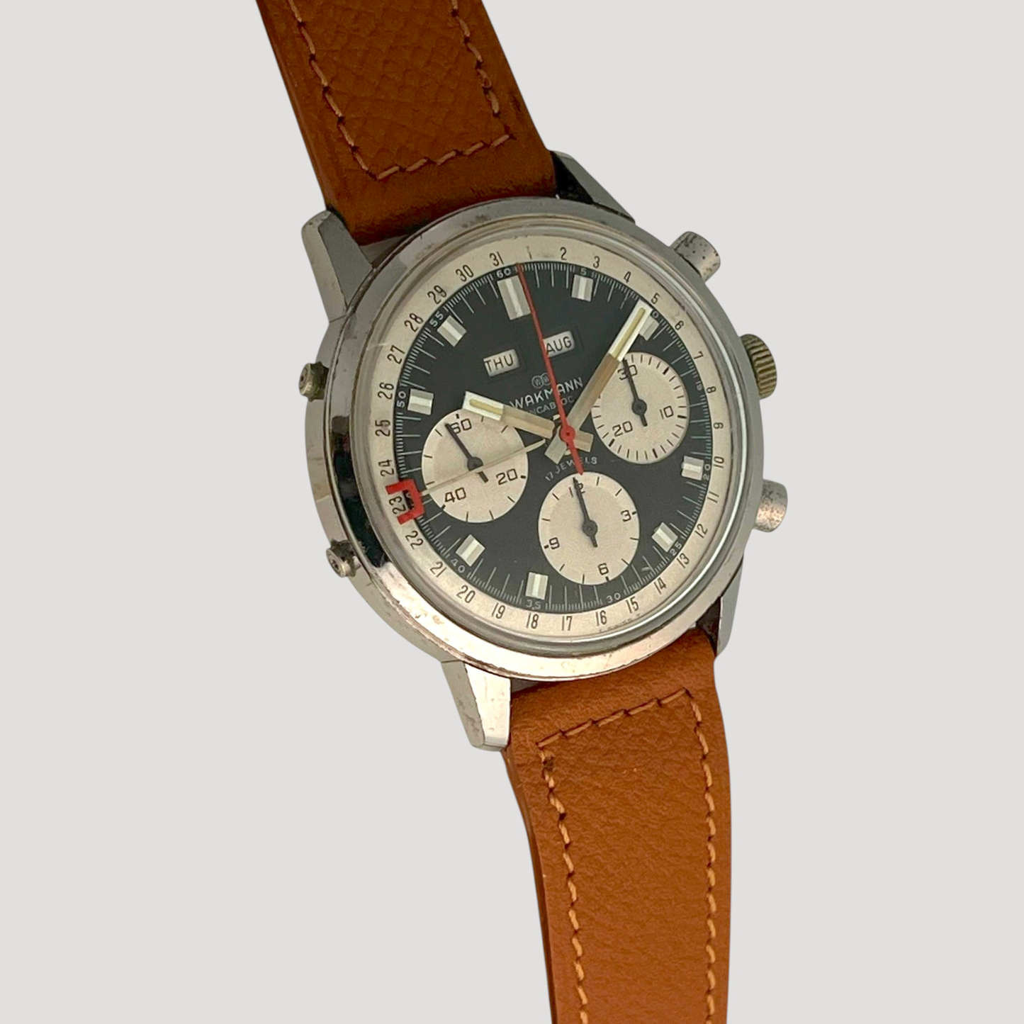 Wakmann Incabloc Historic Chronograph, Ref. 1315.30.74, Steel Wristwatch 1970's Excellent