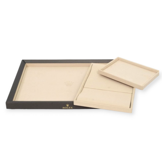 Rolex Wood & suede leather Watch Presentation Tray Display/ Plateau montres/ Uhrentablett