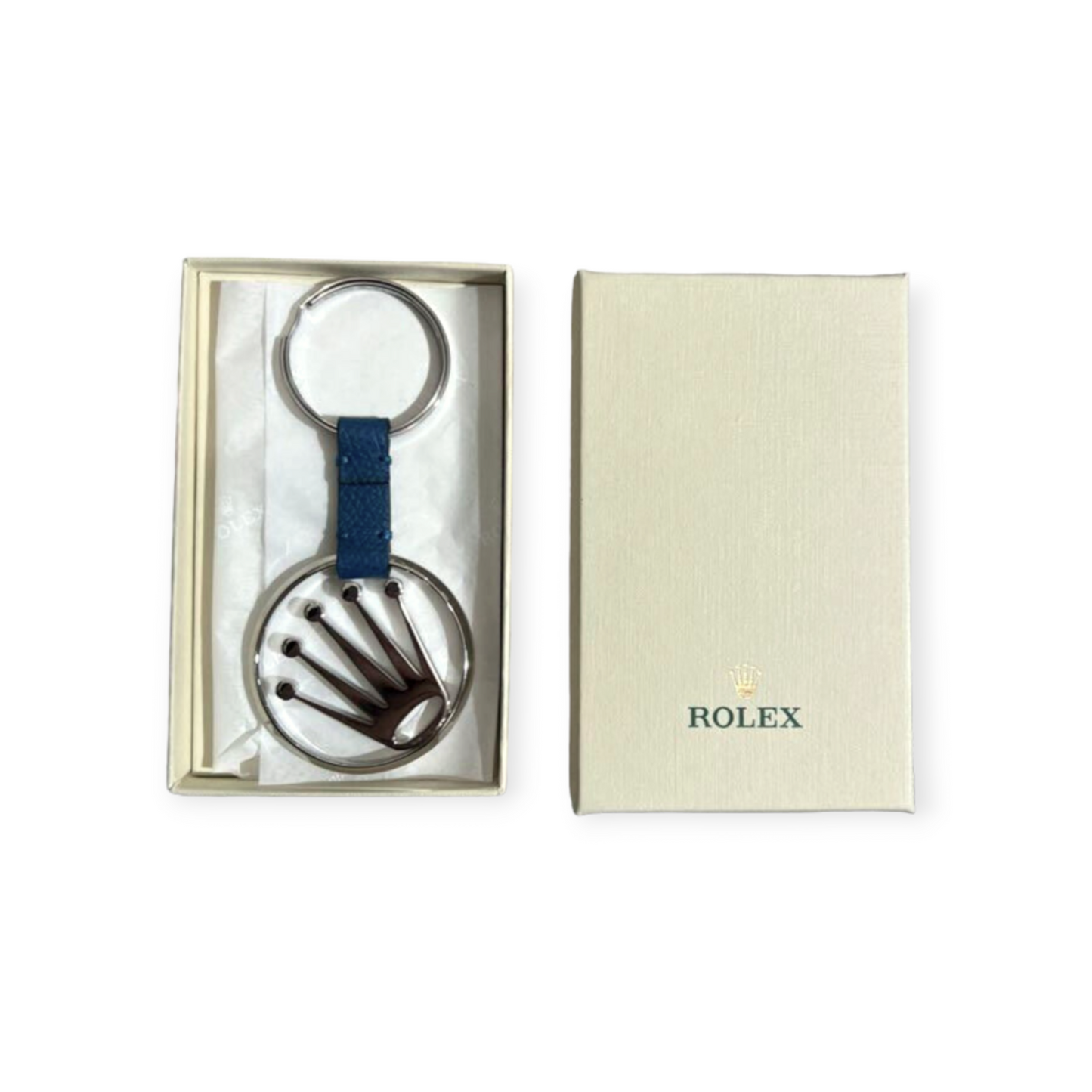Rolex Oversized Crown Blue Key Ring Holder in its original box New