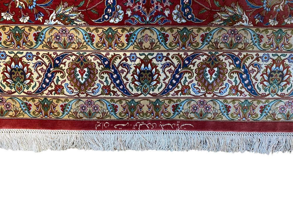 Ancient Ghom silk carpet/ tapis/ teppich, Iran 20c, signed