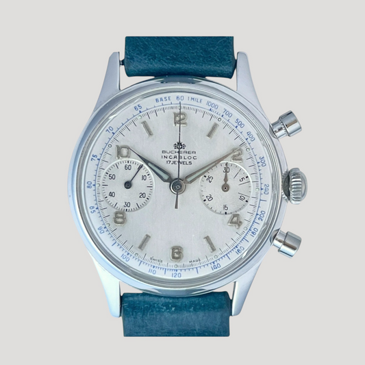 Bucherer Vintage Incabloc Mechanical Chronograph steel watch 36mm