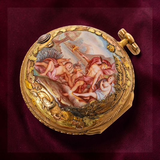 Ageron Paris 18k Gold Enamel Hand painted pocket watch 1780' Rare Collector