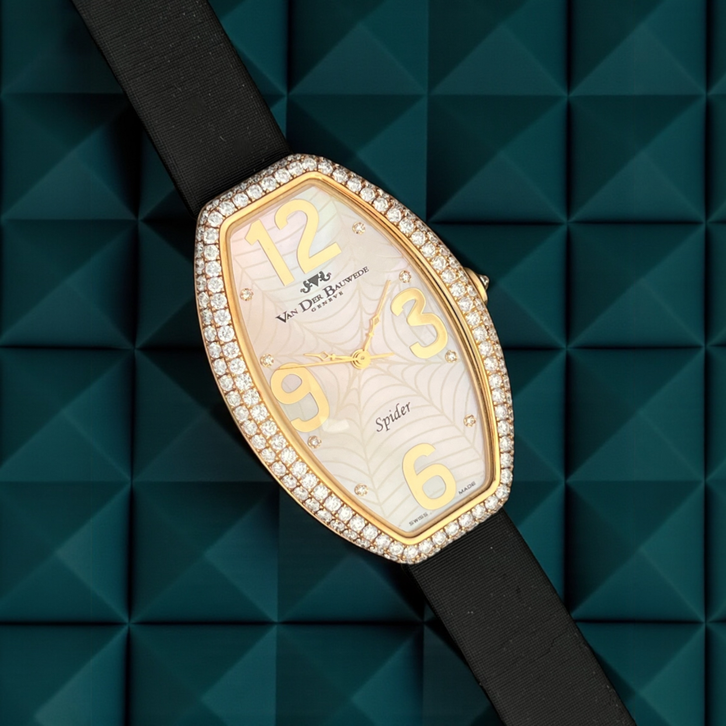 Van der Bauwede Genève Gold Silver Watch, Set with Diamonds NEW Full Set