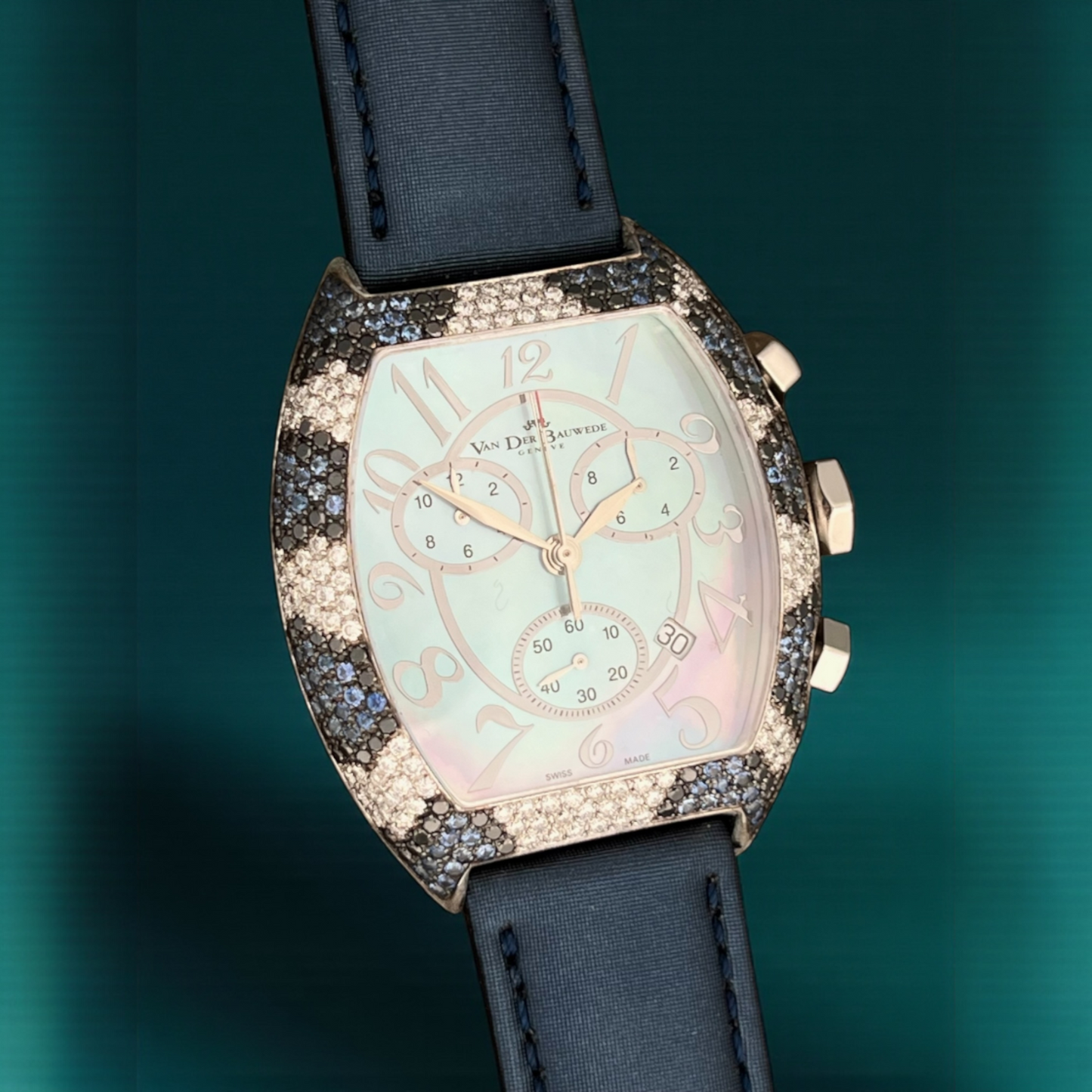 Van der Bauwede Magnum Chronograph Blue Saphirs & White and Black  Diamonds NEW