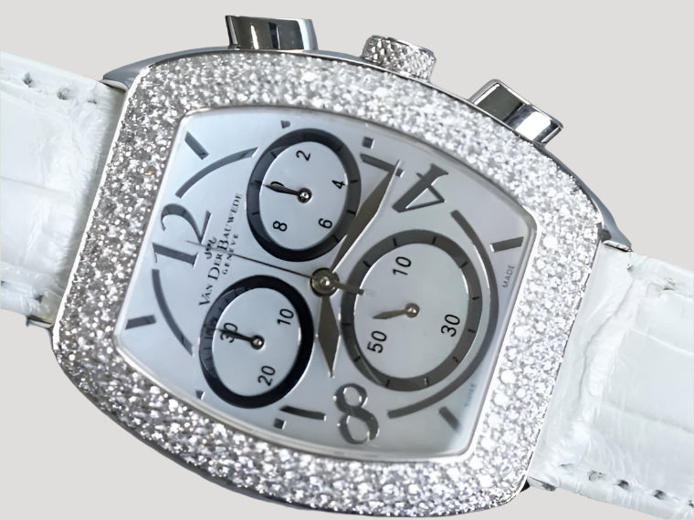 Van der Bauwede Genève Silver Full Diamonds Chronograph New Full Set
