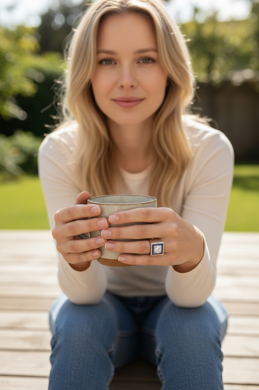 خاتم من الذهب الأبيض عيار 18 قيراط مرصع بقطعة ألماس 2 قيراط,18 k White Gold Ring set with a 2ct Diamond surrounded by Sapphires, luxury exclusive jewellery
