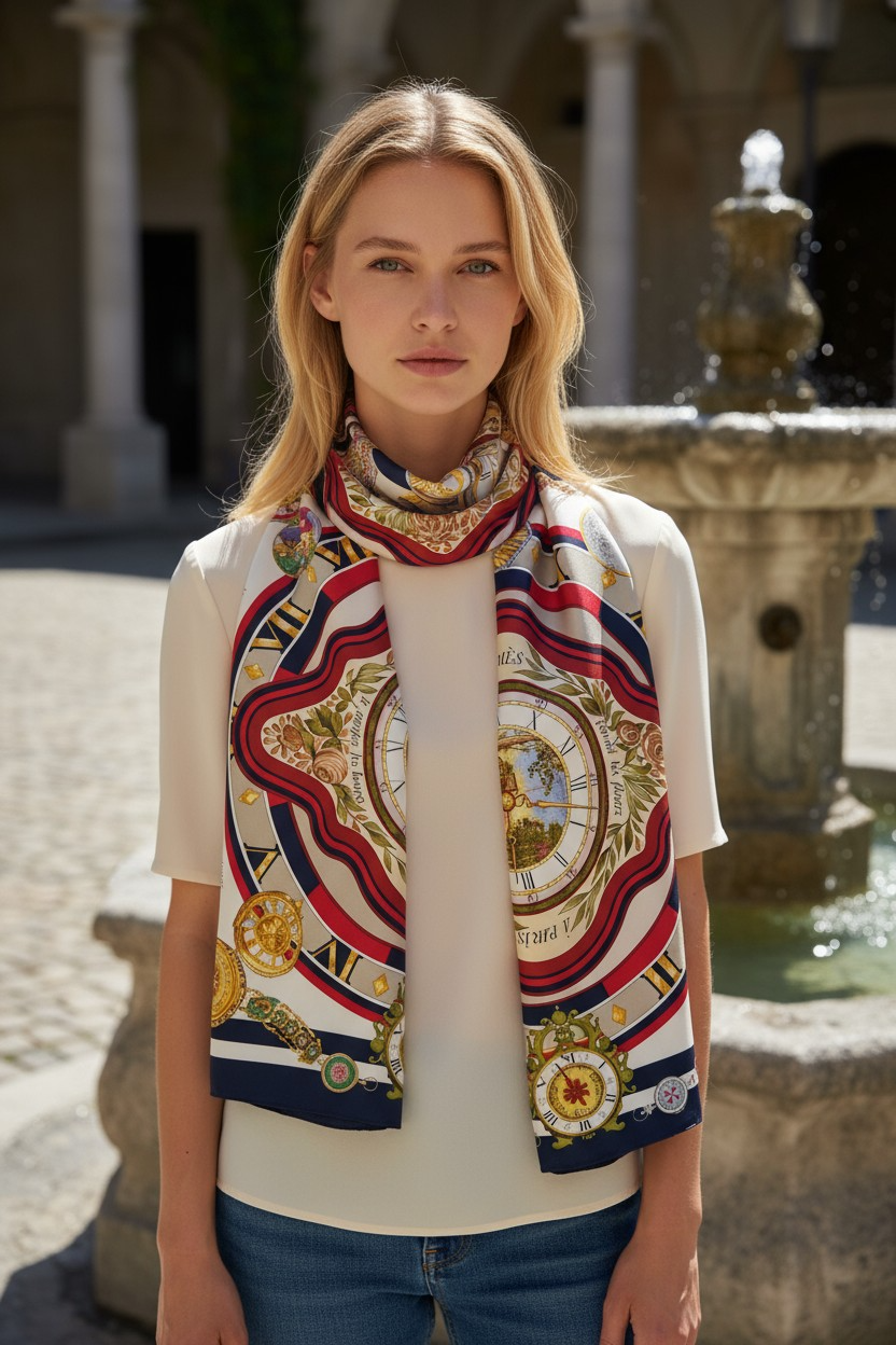 Hermès 'Parmis les fleurs je compte les heures' Silk Scarf/ Schal/ Echarpe 90 cm