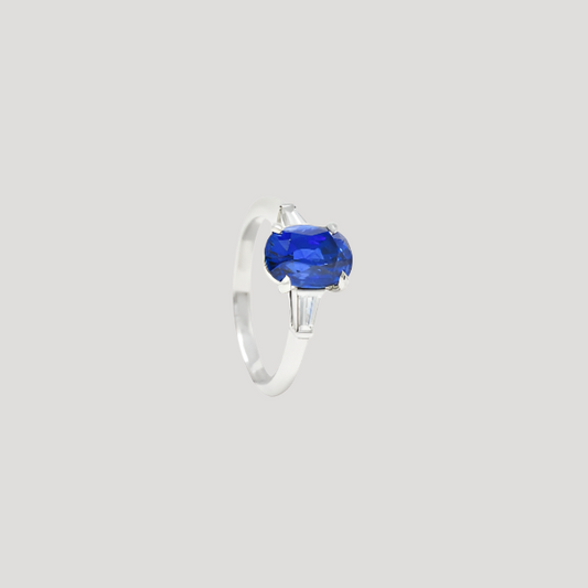 Tiffany Platinum Ring set with blue sapphire and diamonds